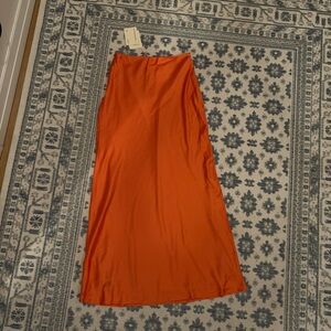 Hidden Oasis Satin Maxi Skirt - Tangerine